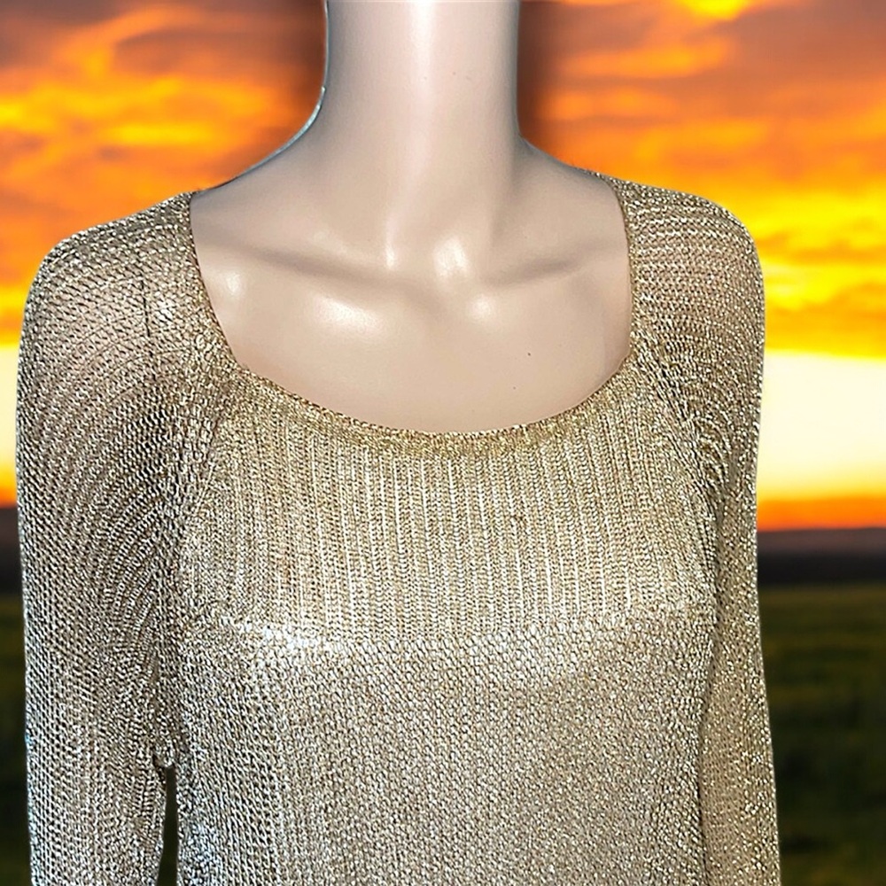 Chico’s Loose Gold Shine-Stitch Amanda Pullover with Attached Shell - Picture 11 of 16